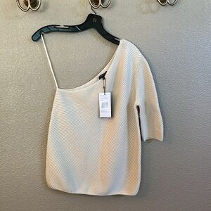 New LAFAYETTE 148 Ribbed Cotton & Silk One-Shoulder Sweater